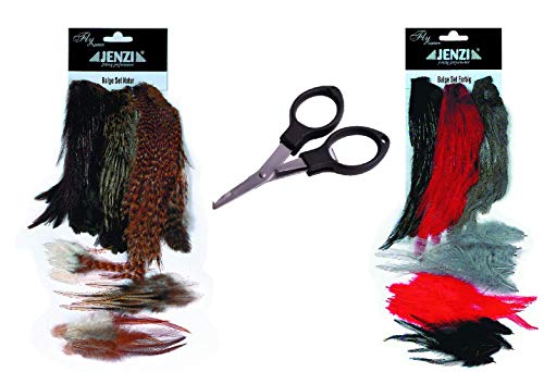 Fliegenbinde Set von Jenzi, Streamer, Fliegen DIY 67 teilig, Federn Fly Tying Capes hackles + gratis Angelschere