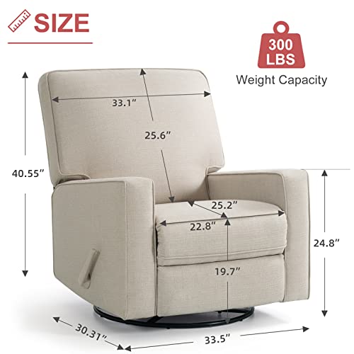 Easeland Swivel Rocker Recliner Chairs,Large Nursery Glider Chair With Manual Puller,360°Rotation Reclining Glider Chair With Linien Fabric,Modern Lounge Nursery Chair For Living Room,Bedroom(Beige) #TOP1