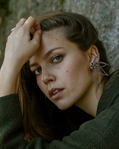 Huge Butterfly Studs Earrings Boho Vintage Rhinestone Statement Earrings Angel Wings Crystal Earrings Shiny Leaf-Shaped Flower Stud Earrings Wedding Jewelry Gifts For Women Girls (Black) #TOP4