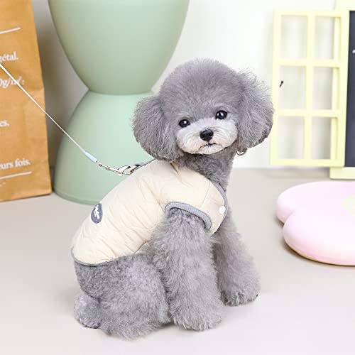 Tikwek Fleece Lined Warm Dog Jacket Sweater For Puppy Winter Cold Weather,Soft Windproof Small Dog Coat Dog Vest With Leash Attachment(Beige M) #TOP1