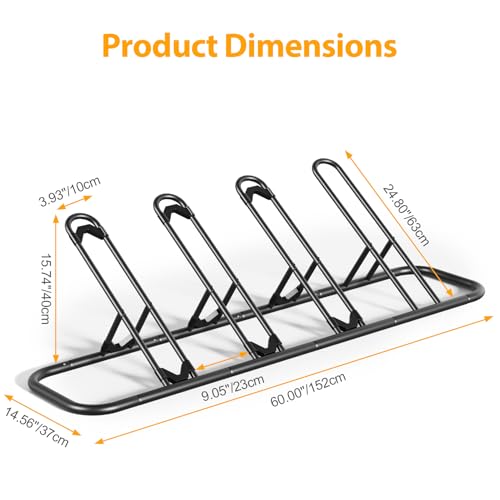 Image of Mr IRONSTONE Floor Bike Rack for Garage, Indoor /Outdoor Bicycle Storage Stand, Parking Rack for Mountain, Road & Kids Bikes (Black, 4 Bike)