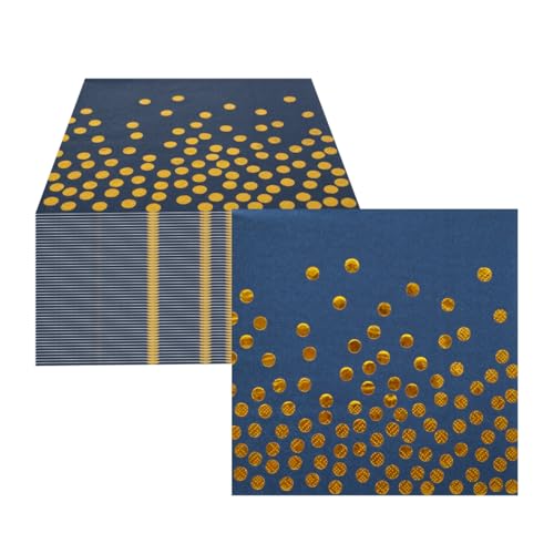 50PCS Blue & Gold Party Napkins - Navy Blue, Eco-Friendly, 33x33cm