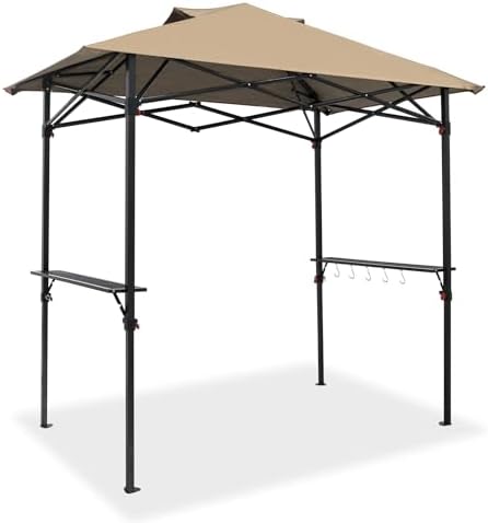 COOS BAY 8x5 Pop up Grill Gazebo Portable BBQ Gazebo Canopy Tent with Carry Bag, Outdoor Barbeque Shelter, Beige