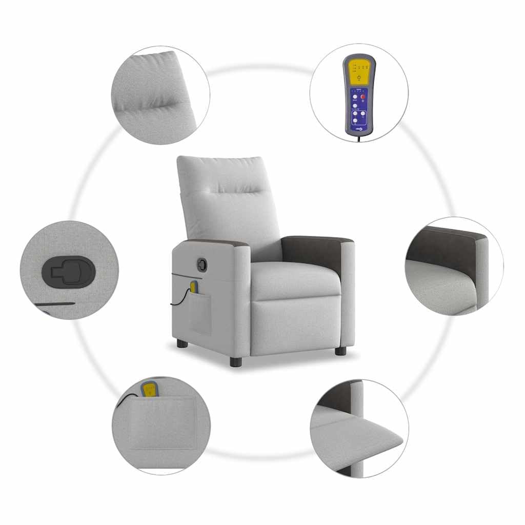 vidaXL Sillón de Masaje reclinable de Tela Gris Nube, sillón de Masaje reclinable, sillón, sillón reclinable, sillón de Masaje de Oficina