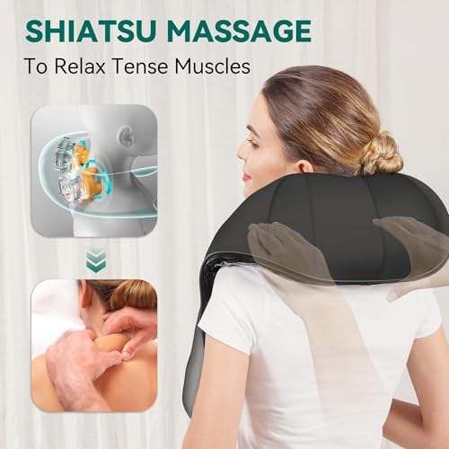 Snailax Cordless Shiatsu Neck & Shoulder Massager with Heat, Portable Massagers for Neck, Shoulder, Back, Lumbar, Foot