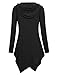 Miagooo Irregular Hem Tunics for Womens, Long Sleeve Tops with Pocket(Black,Large)
