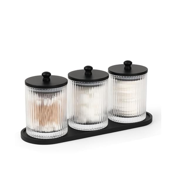 3 pack qtip holder bathroom organizers and storage cotton round holder floss pick holder cotton ball holder with tray glass apothecary jars with lids cotton swab container set sw clear b  urban country home decor