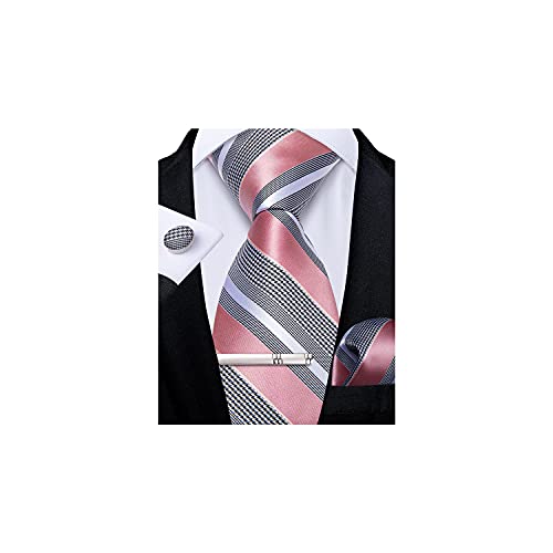 Image of DiBanGu Mens Striped Tie Silk Woven Necktie and Pocket Square Cufflinks Tie Clip Set Wedding Business Formal Gift Tie for Men