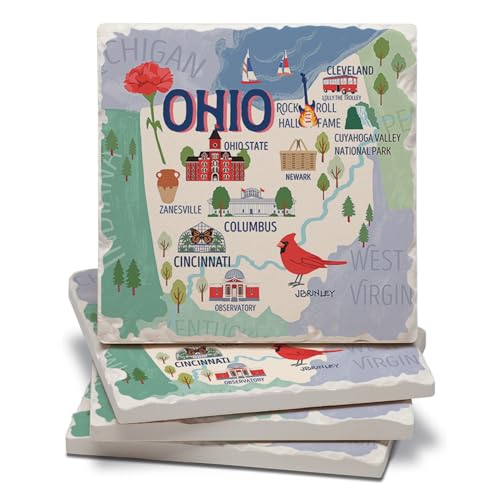 Thirstystone Ohio Attractions 4 Pack Tumbled Tile Stone Coasters