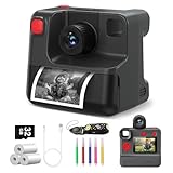GREENKINDER Kids Instant Print Camera, Selfie 1080P Video Camera with 32G TF Card, Toys Gifts for Girls Boys Aged 3-14 for Christmas/Birthday/Holiday (Black)
