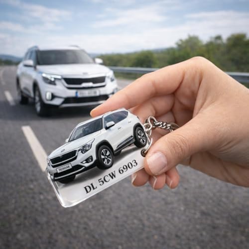Image of Custom Car Photo Resin Keychain with Number | Personalized Vehicle Image Keyring | Stylish Gift for Car Owners