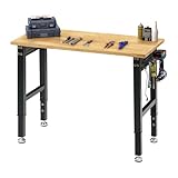 SPECRAFT Adjustable Heavy Duty Workbench with 4 AC Outlet and 2 USB Ports Power Outlets, 2000 Lbs Capacity, Rubber Wood Top for Garage, Workshop, Office