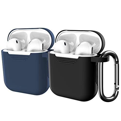 Airpods1St/2Ndcase With Lanyard Tpu Shockproof Full-Body Protective Case Cover Soft Rubbertexture For Airpods 1St/2Nd Generation (Black+Dark Blue) #TOP7