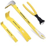 4-Piece Pry Bar Set, 12-Inch Utility Claw Pry Bar, 10-Inch & 7.5-Inch Flat Pry Bars Crowbar Claw, 8-Inch End Cutting Pliers, Nail Remover Tool for Baseboard, Floor, Nails Removal