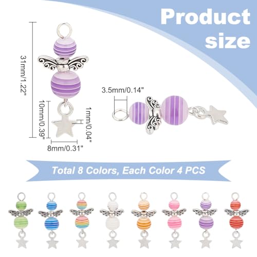 PH PandaHall 32pcs Angel Wing Charm Colorful Angel Wings Pendant Alloy Resin Beads Pendants with Star Angel Wing Beads for Necklace Bracelet Earring Keychain DIY Craft Jewellery Making - Image 2