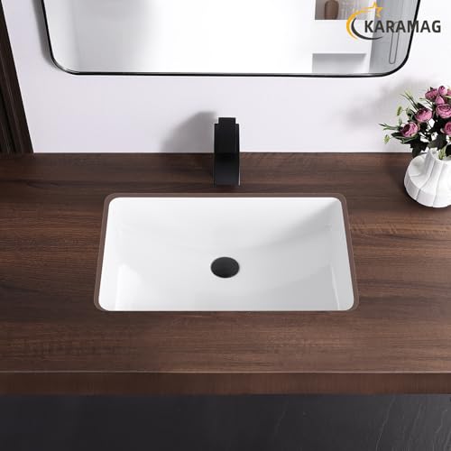 Image of 24 Inch Undermount Bathroom Sink Rectangle Undermount Sink White Ceramic Under Counter Bathroom Sinks with Overflow (23.8 inchx16.3 inch)