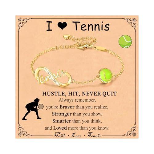 Miss Chipmunk Tennis Infinity Bracelet for Girls Women,14K Gold Plated Sport Accessories Birthday Christmas Gifts for Girls Teens Players Fan Coach Team(Tennis,Gold)