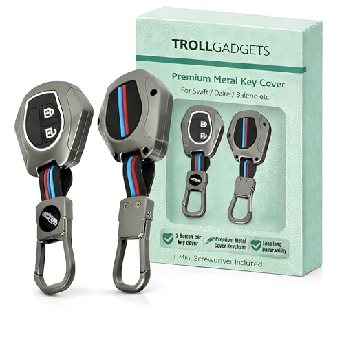 Image of TrollGadgets️ Premium Metal Car Key Cover Compatible for Maruti Suzuki Swift | Dzire | Baleno | Ertiga | WagonR | Celerio | Alto | Brezza | Ignis | S-Presso | Fronx (2 Button Remote Key)(Pack of 1)