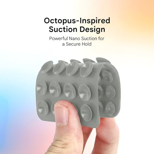 Image of HUMBLE Double Sided Silicone Suction Phone Sticker Grip, Sticky Phone Mount, Hands-Free Mobile Holder, Reusable Anti-Slip Stand for Mirror, Glass, Tile, All Smartphones for Selfies & Videos (Grey)