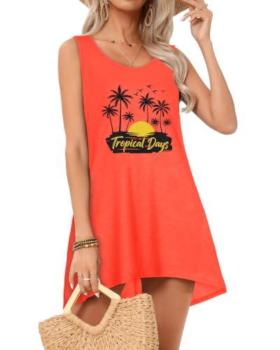Image of Womens Swimsuit Cover Up Summer Sleeveless Beach Dress Tank Bikini Coverups | 2026 Sleeveless Swimwear Cover Ups,Fashion Hawaiian Vacation Cruise Outfits, Bathing Suit Cover Up,T-Shirt Sundress