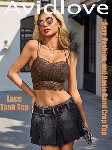 Image of Avidlove Bralettes for Women Lace Camisole V Neck Double-Layered Adjustable Strap Tank Cami Crop Top