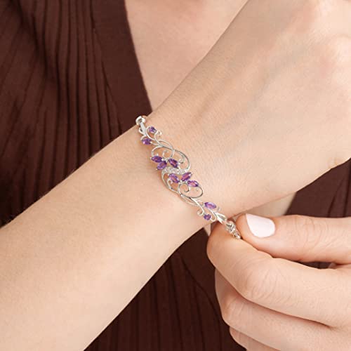MORGAN & PAIGE .925 Sterling Silver Rhodium Plated Gemstone Elegant Bangle Bracelets for Women - Filigree Two-Tone Created Blue Sapphire & Cubic Zirconia or Genuine Amethyst & White Topaz, 7.25 inch2