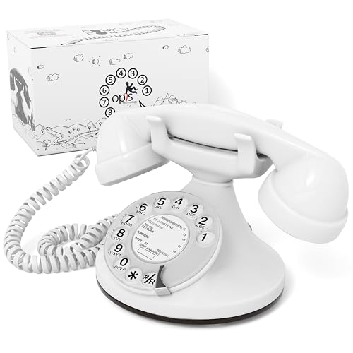 Téléphone rétro FunkyFon Cable Opis Technology avec cadran rotatif blanc des années 1920
