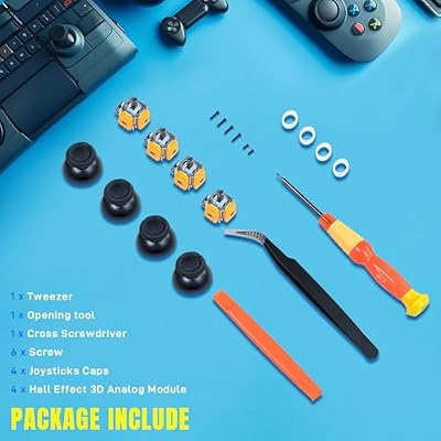 4 PCS Hall Effect Joysticks Replacement Kits for PS5 Controller, 3D Analog Sensor Joysticks Module with Thumbsticks Cap and Conrtoller Repair Tools