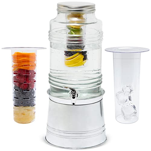 Image of Style Setter Glass Drink Dispenser for Parties - 2.4 Gallon Large Capacity Beverage Dispenser - Easy Assembling with Leakproof Spigot - Fruit Infuser for Best Taste - Galvanized Base Water Dispenser