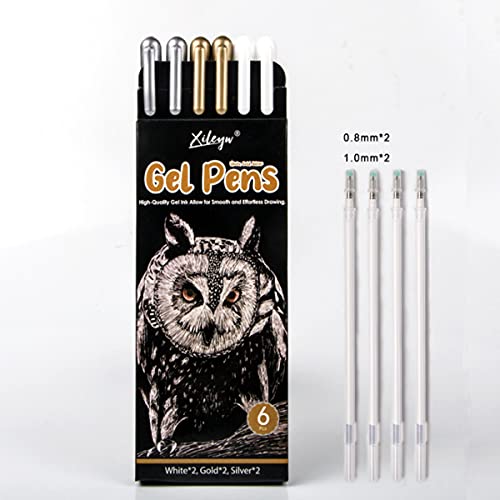 Fhyhej Premium 3 Colors Gel Pen Set,White Gold Silver Gel Ink Pens With 0.8Mm, And 1.0Mm Refills For Manga,Sketching,Illustration, Pack Of 6 #TOP1
