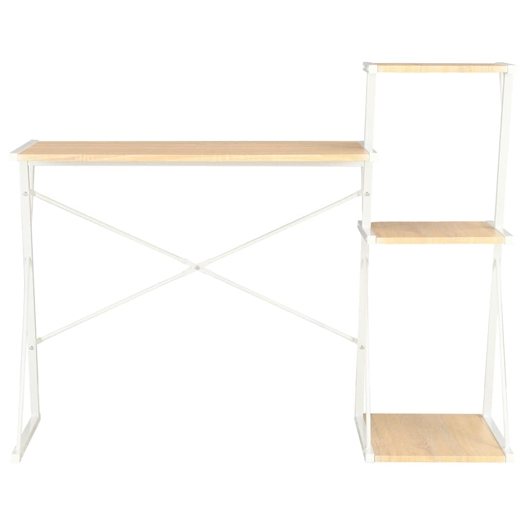 Scrivania Porta PC con Libreria Rovere e Bianco 116x50x93cm | Tavolo salvaspazio per camera e ufficio con scaffali integrati, telaio a X in metallo stabile e piano in PVC.