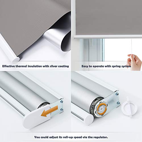 Cordless Roller Shades Light Blocking UV Protection Window Shades for Home, Hotel, Club，Grey 23x72" - Thumbnail 2