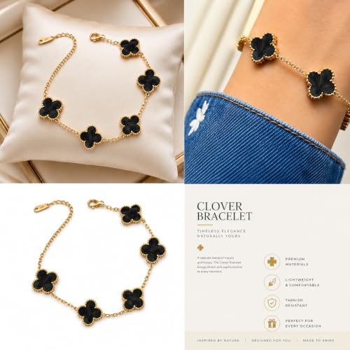 Image of Glamlife Clover Bracelet for Women Stylish | Anti Tarnish Bracelet for Woman | Fashion Jewellery for Women Aesthetic Accessories for Girls Chain Bracelet | Stainless Steel Bracelets for Everyday Wear (Black Clover)