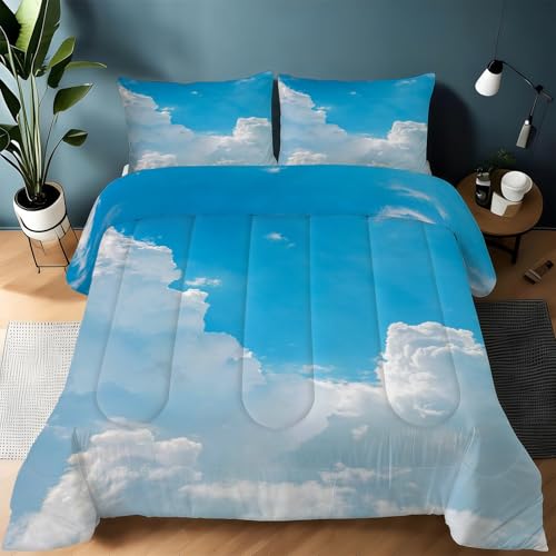 Couette sans housse lavable 200x200 microfibre douce motif ciel bleu