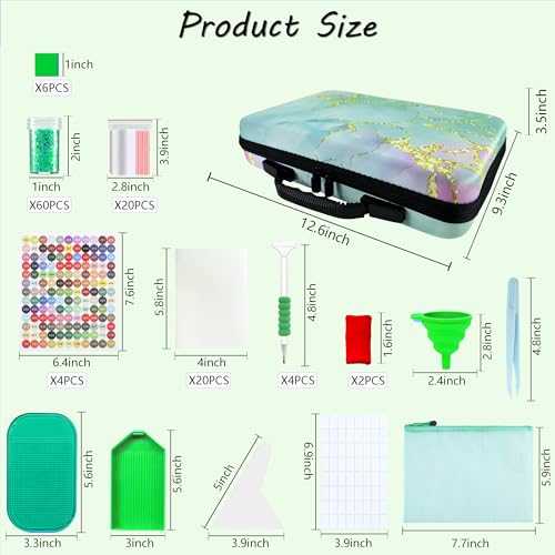 Image of Muzagroo Art Diamond Painting Storage Containers Diamond Art Storage Case with Accessories and Tools Portable Shockproof 60 Slots Organizer Case for Diamond Painting Kits Standard Set (Green)