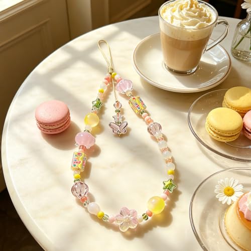 Image of Beaded Camera Wrist Strap Cute Digital Camera Charm Lanyard, Phone Wristlet Charms, Phone Chain for Camera