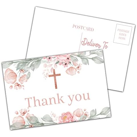 Blush Pink Floral, Baptism Thank You Postcard, Perfect for Christening, First Communion, Religious Celebration, Baby Shower - (XLgxk-009) Cover