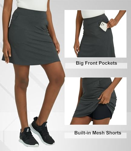 HonourSex Women Skorts Knee Length Skirts Causal Skorts Skirts with Pockets Golf Skirt Plus Size Grey M