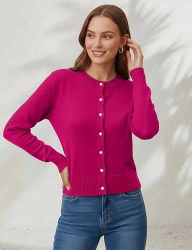 Image of Women's Casual Slim Fit Cardigan Sweaters Long Sleeve Button Down Lightweight Waist Length