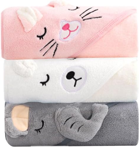 JT2D Cape De Bain Bébé À Capuche, Serviette Extra Douce Et Absorbante, Lot De 3, Cadeau Naissance