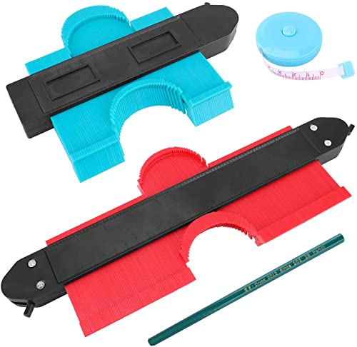 2 Stück Profillineal mit Sperrfunktion dank Schloss, Multifunktionales Profillehre mit Lineal und Stift, Ideal Konturenlehre Werkzeug für Fliesen, Laminat un Holzbearbeitung, 25cm*13cm (Breit 13cm) Cover