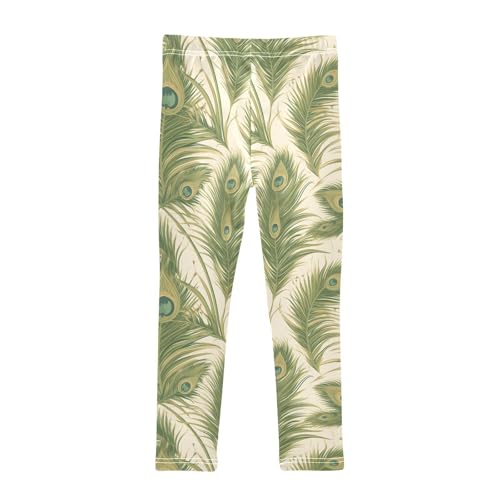 KLL Peacock Feather Pattern Little Girls Basic Leggings Stretchy High Waisted Athleisure Pants Running2
