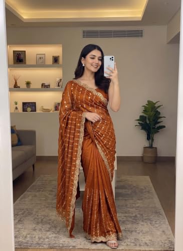 Image of RADHA Women's Embroidery Work Saree with Designer Border for Festive and Traditional Ethnic Drape Saree with Detailed Thread Style Pattern and Elegant Occasion Look