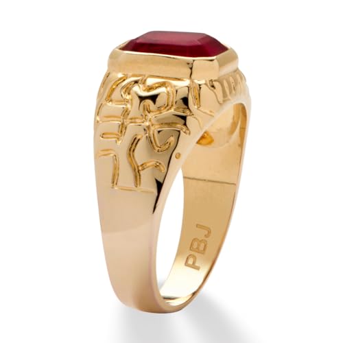 PalmBeach Men's Yellow Gold-Plated Emerald Cut Simulated Red Ruby Nugget Style Ring Sizes 8-16 Size 11 - Thumbnail 2
