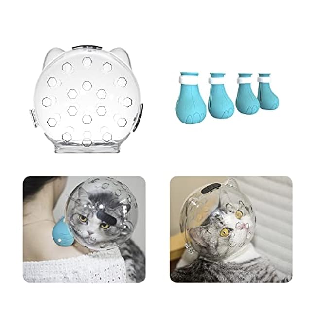 Cat Muzzle for Grooming with Silicone Claw Cover, Adjustable Cat Hood Mask for Bathing Shaving Pet Tools, Anti Bite Air Bubble Helmet-JyIX8rBk