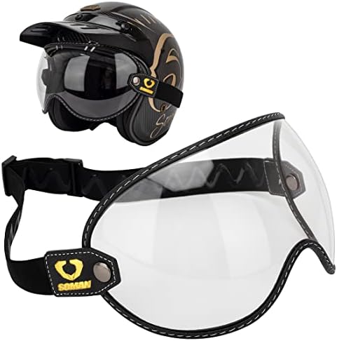 Retro Motorcycle Helmet Shield Bubble Visor, PC Goggles Lens Replacement Universal for 3/4 Open Face Full Helmet Bell Moto-3 (Clear)