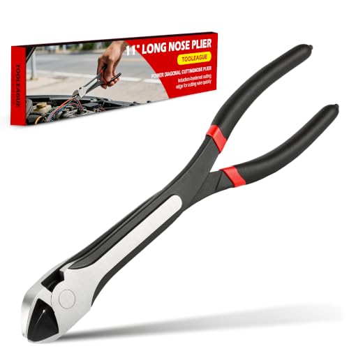 Image of TOOLEAGUE 11 inch Diagonal Cutting Nose Plier, Non-Slip Grip, Straight Extra Long Diagonal Wire Cutters for Electrical, Home Repairing,Jewelry Making and Mechanics