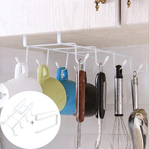 mengger 2 Piezas Colgador Tazas Cocina Soporte Vasos Colgar Ganchos Debajo del gabinete Ganchos Taza de café para Cocina Portarrollos Soporte Porta Rollo Papel