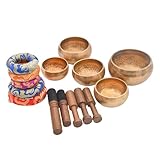 Tibetan Singing Bowl Set - Authentic Cuencos Tibetanos for Sound Healing, Meditation & Chakra Balancing - Includes Cushion, Mallet-Unique Spiritual Gifts for Women and Men (5 Chakra Set)