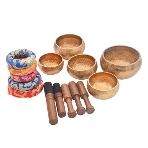 Tibetan Singing Bowl Set - Authentic Cuencos Tibetanos for Sound Healing, Meditation & Chakra Balancing - Includes Cushion, Mallet-Unique Spiritual Gifts for Women and Men (5 Chakra Set)